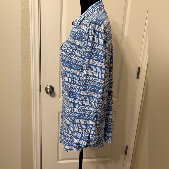 Southern Tide Large Casey Island Batik TUnic Henley pullover blue top blouse - Picture 14 of 16